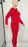 Autumn Casual Red Hoodies Puffed Sleeve Top and  Pant set
