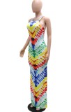 Summer Multicolor Printed Sleeveless Straps Maxi Dress