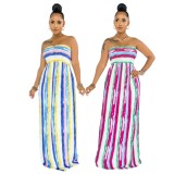 Summer Stripes Printed Tube Strapless Maxi Dress