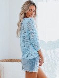 Winter Trendy Blue Hollow Out Long Seelve Sweater