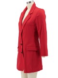 Autumn Trendy Red Button Up Long Sleeve Blazer Dress