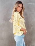 Winter Trendy Yellow Hollow Out Long Seelve Sweater