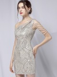 Summer Elegant Sequins One Shoulder Formal Party Dress