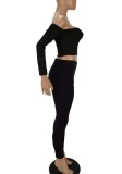Autumn Sexy Black Long sleeve Top and Pant Set