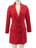 Autumn Trendy Red Button Up Long Sleeve Blazer Dress