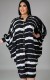 Autumn Plus Size Black Striped Batwing Sleeve Button Up Loose Dress