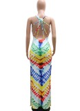 Summer Multicolor Printed Sleeveless Straps Maxi Dress