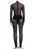 Summer Sexy Black See Through Mesh Long Sleeve Jumpsuit