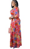 Summer Plus Size Floral 3/4 Sleeve Wrap Long Maxi Dress