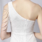 Summer Elegant White Sequins One Shoulder Formal Party Dress