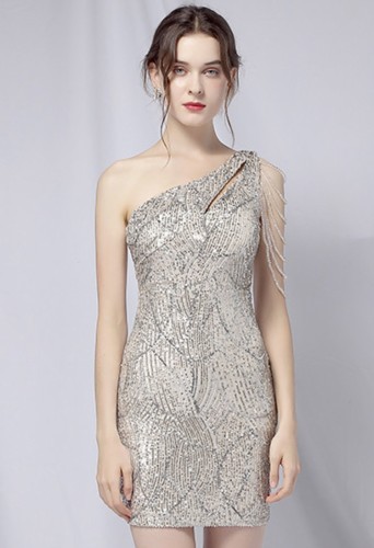 Summer Elegant Sequins One Shoulder Formal Party Dress