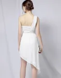 Summer Formal White Sequin One Shoulder Irregular Cocktail Dress