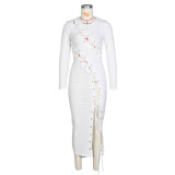 Autumn White Lace Up Irregular Long Party Dress with Full Sleeves
