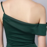 Summer Formal Green One Shoulder Strap Irregular Long Evening Dress