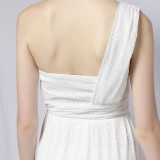 Summer Formal White Sequin One Shoulder Irregular Cocktail Dress