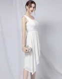 Summer Formal White Sequin One Shoulder Irregular Cocktail Dress