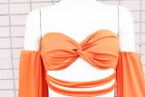 Autumn Sexy Bandeau Top and Irregular Long Skirt Set Orange