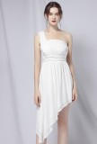 Summer Formal White Sequin One Shoulder Irregular Cocktail Dress