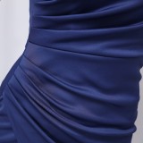 Summer Formal Blue One Shoulder Strap Irregular Long Evening Dress