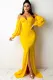 Autumn Formal Front Slit Strapless Mermaid Evening Dress Yellow