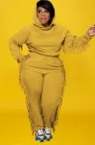 Autumn Plus Size Yellow Tassels Hoody Top and Pants Sweatsuit