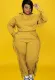 Autumn Plus Size Yellow Tassels Hoody Top and Pants Sweatsuit