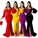Autumn Formal Front Slit Strapless Mermaid Evening Dress Purple