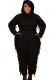 Autumn Plus Size Black Tassels Hoody Top and Pants Sweatsuit