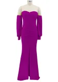 Autumn Formal Front Slit Strapless Mermaid Evening Dress Purple