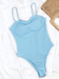 One-Piece Blue Simple Strap Swimwear