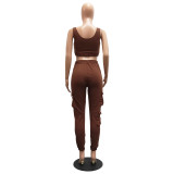 Summer Sports Brown Bra and Sweatpants 2pc Set