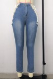 Summer Blue Denim Sexy Lace-Up Tight Jeans