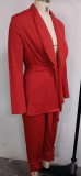 Autumn Casual Red blazer and Trouser Set