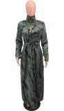 Autumn Print Casual Long Maxi Dress with Full Sleeves