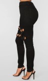Autumn Black Denim Lace-Up High Waist Tight Jeans