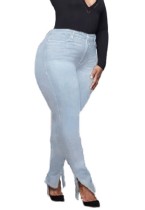 Herbst-Jeans in Übergröße in Blau mit hoher Taille und Schlitz