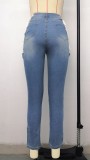 Summer Blue Denim Sexy Lace-Up Tight Jeans