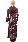 Autumn Print Casual Long Maxi Dress with Full Sleeves