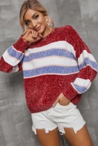 Herbst breiter Streifen bunter O-Ausschnitt Pullover lockerer Pullover