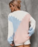 Autumn Color Block O-Neck Pullover Loose Sweater