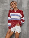 Autumn Wide Stripes Colorful O-Neck Pullover Loose Sweater