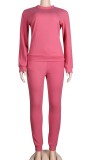 Autumn Casual Pink Crop Top and Sweatpants 2 Piece Tracksuit