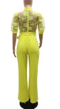 Autumn Lace Upper Formal Yellow Jumpsuit with Belt