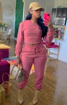 Autumn Casual Pink Crop Top and Sweatpants 2 Piece Tracksuit
