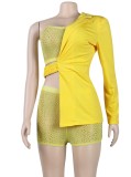 Summer Yellow Beaded 3 Piece Party Top and Shorts Set