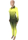 Autumn Gradient Yellow Long Sleeve Button Up Blouse and Skinny Pants Set