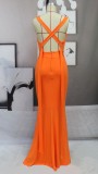 Summer Sexy Orange Plunge Neck Strapless Mermaid Evening Dress