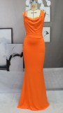 Summer Sexy Orange Plunge Neck Strapless Mermaid Evening Dress