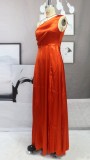 Summer Sexy Orange One Shoulder Split Satin Evening Dress