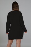 Winter Black Round-Neck Long Sleeve Long Sweater